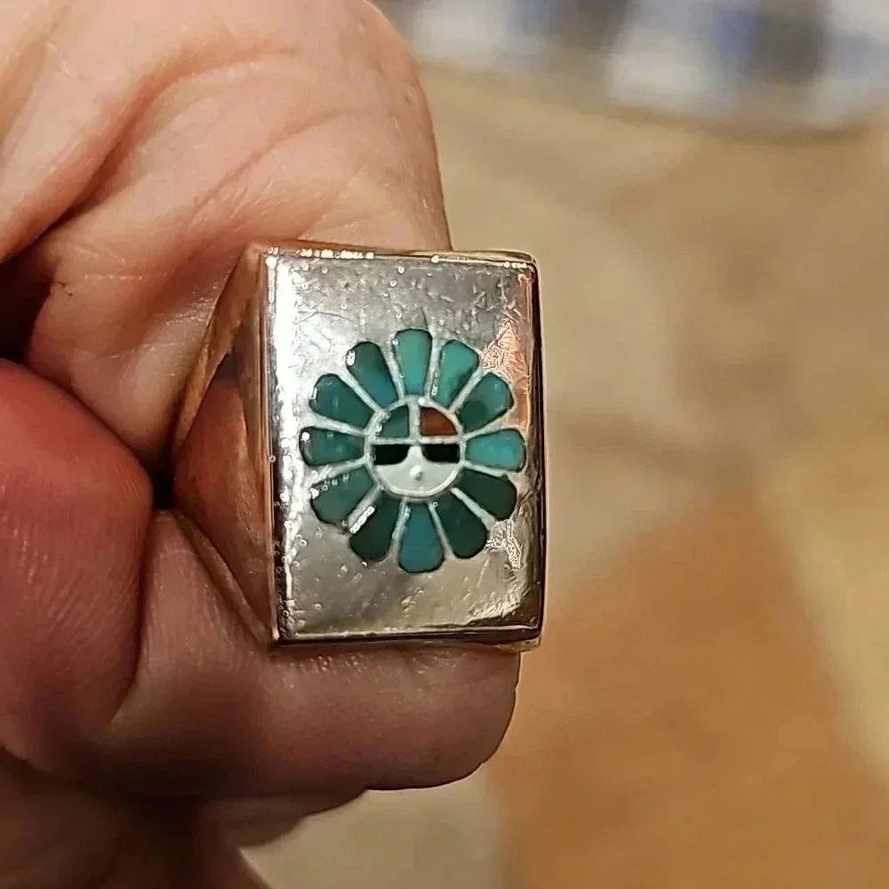 Vintage Zuni Sun God Ring Sz 11
